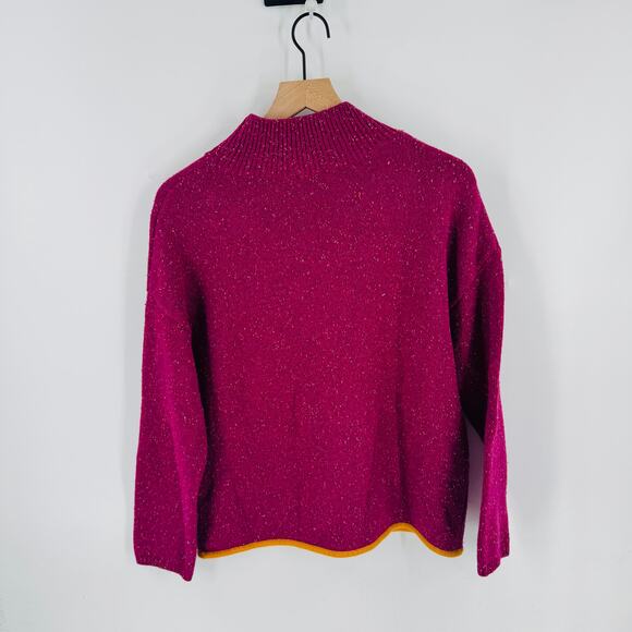 Elk Magenta Wool Blend Mock Neck Sweater Yellow Trim Size US 4 - Picture 2 of 6